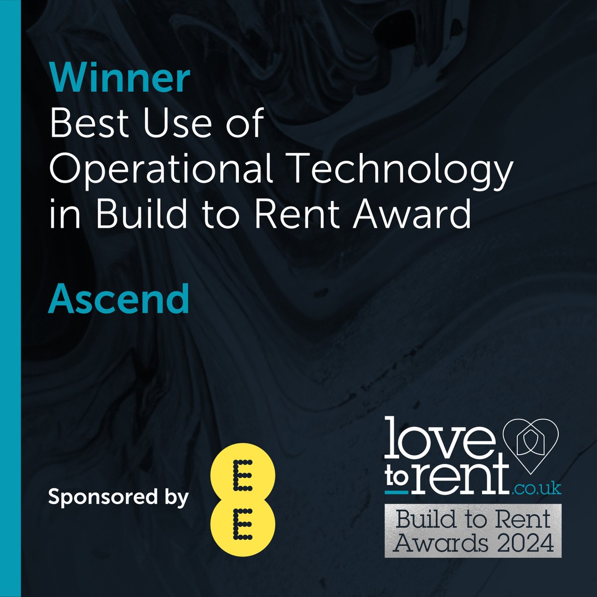 Congratulations to <a href="/AscendProperty/">Ascend Properties</a> on being announced the winner of the #OperationalTech Award sponsored by <a href="/EE/">EE</a> at the #BTRAwards.

#btrawards #buildtorentawards #lovetorent #achievement #awards #excellence #celebrate #renting #rent #btrhomes #btrlifestyle #buildtorentawards2024