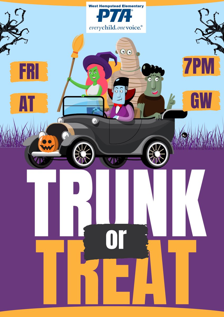 Join us tonight at 7:00 pm at George Washington School parking lot for Trunk or Treat.