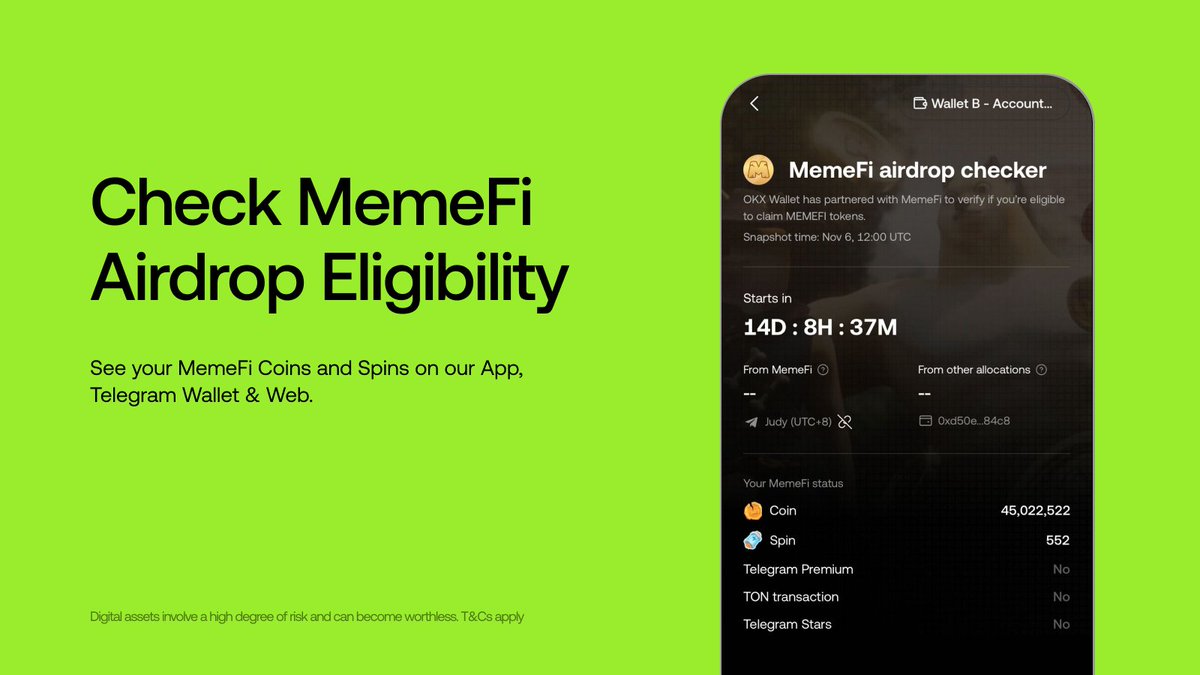 Ready to claim your @MemeFiClub airdrop on @SuiNetwork? 🔎 You can now  check your status and the amount of MemeFi Coins and Spins on our App,  Telegram Wallet, and website. Verify now: