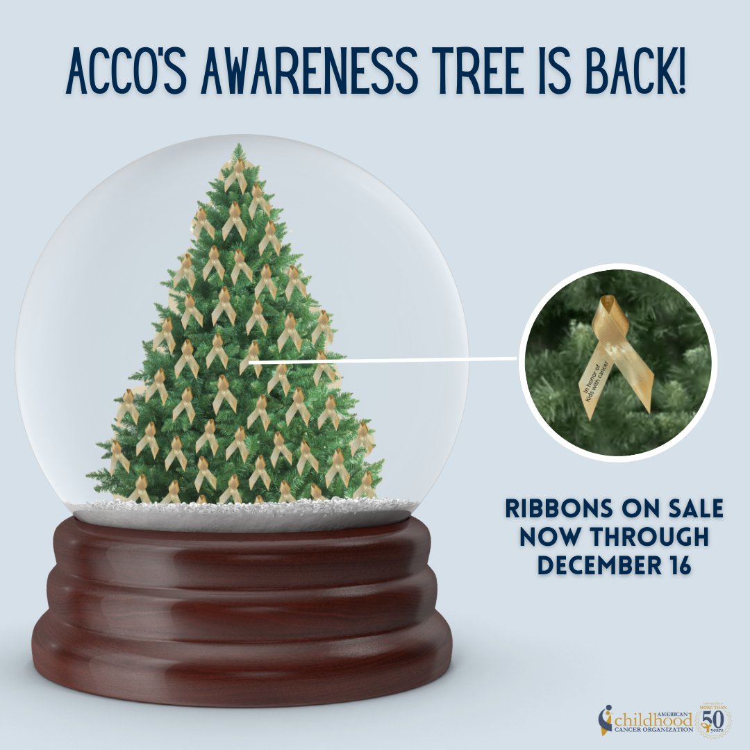 accorg's tweet photo. Honor your #childhoodcancer warrior with a personalized gold ribbon on our virtual tree! Ribbons are available now through December 16. For every virtual ribbon purchased, you will receive a physical ribbon in the mail: https://t.co/VqbIlK7CeF

#awareness #gogoldwithacco https://t.co/YwSJqqIk7c