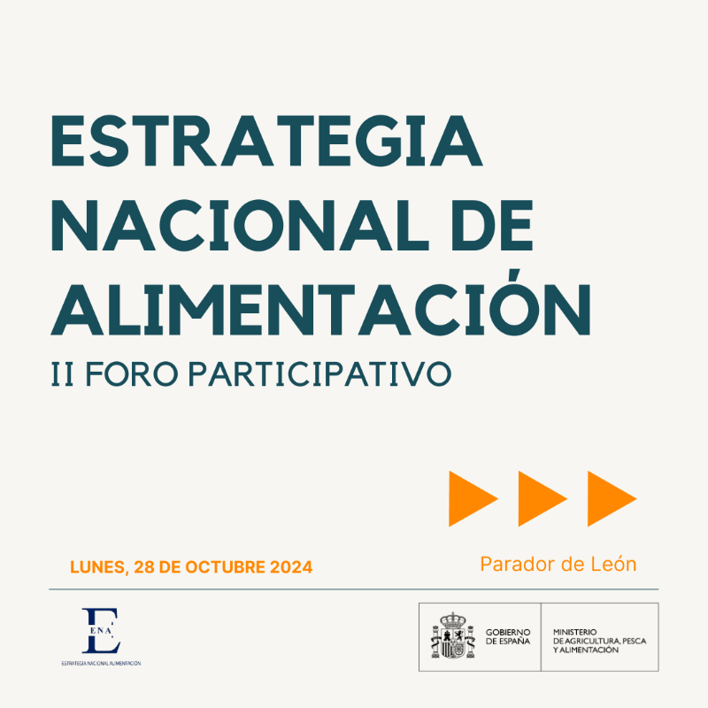 gobmapa's tweet photo. 📢 ¡Segundo foro participativo sobre la Estrategia Nacional de Alimentación (ENA)!

📆 Lunes, 28 de octubre en el Parados de León.

El encuentro acogerá dos mesas redondas en las que participarán destacados expertos de toda la cadena de valor.

¡Se podrá seguir en directo! 🔴
▼