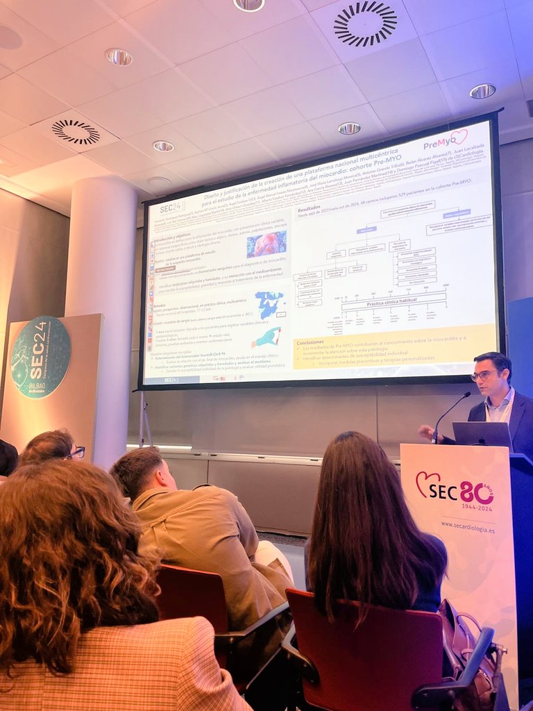 premyo_project's tweet photo. 📌 Hoy presentamos en #SEC24 el diseño de la cohorte del #ProyectoPreMYO: ya contamos con la participación de 58 hospitales y 550 pacientes con sospecha clínica de miocarditis. ¡Gracias a todos! 
#InvestigaciónCardiovascular #Miocarditis https://t.co/7DnSChF7ak