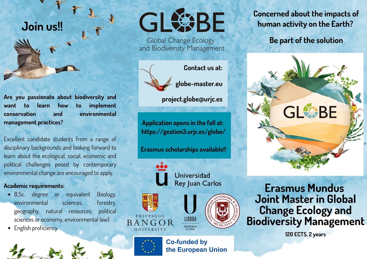 biodiversos.urjc (@biodiversosu) on Twitter photo El nuevo Máster que lanzamos desde nuestro departamento junto a otras tres universidades internacionales, el "Erasmus Mundus Global Change Ecology & Biodiversity Management" estrena cuenta:
<a href="/EMJM_GLOBE/">Erasmus Mundus Joint Master GLOBE</a>
¡¡ Preinscripciones ABIERTAS!!
Seguidles para más novedades El nuevo Máster que lanzamos desde nuestro departamento junto a otras tres universidades internacionales, el "Erasmus Mundus Global Change Ecology & Biodiversity Management" estrena cuenta:
<a href="/EMJM_GLOBE/">Erasmus Mundus Joint Master GLOBE</a>
¡¡ Preinscripciones ABIERTAS!!
Seguidles para más novedades