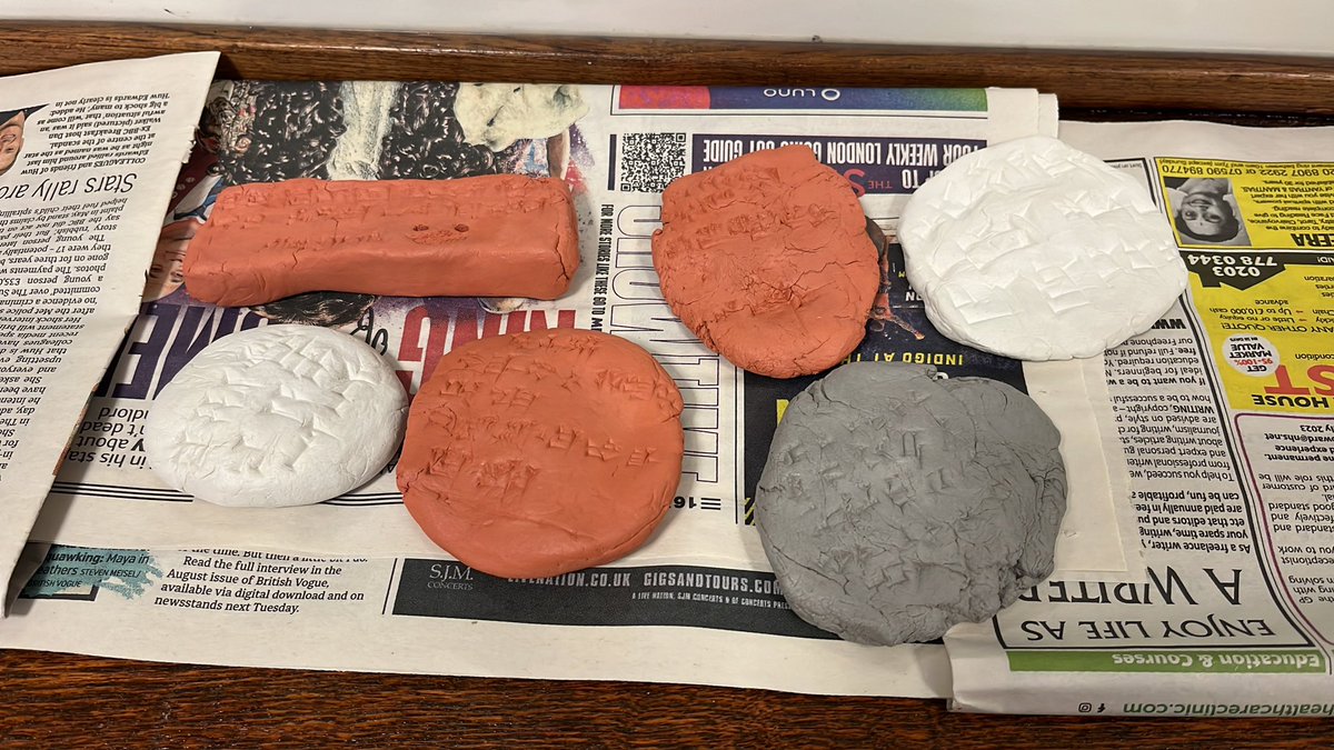 Katharine Shields (@krshields1) on Twitter photo some products of a practical session in the MakerSpace <a href="/SASNews/">School of Advanced Study, University of London</a> last week with my <a href="/kingsclassics/">King's Classics</a> Hittite language 1 students, who made great progress with their scribal training and copied out sentences from the annals of Muršili for each other to read! some products of a practical session in the MakerSpace <a href="/SASNews/">School of Advanced Study, University of London</a> last week with my <a href="/kingsclassics/">King's Classics</a> Hittite language 1 students, who made great progress with their scribal training and copied out sentences from the annals of Muršili for each other to read!