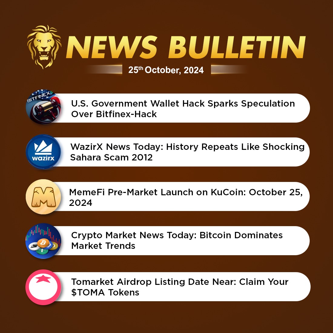 coin_gabbar_'s tweet photo. #CoinGabbar Latest News Bulletin: Oct. 25th, 2024

Read More News:- https://t.co/XhJVsXJHC5

#CryptoNews #cryptoupdates #Bitfinexhack #WazirXNewsToda #MemeFi #MemeFiPreMarket #KuCoin #listing #btc #CryptoMarketNews #TomarketAirdropListing #TomarketNews