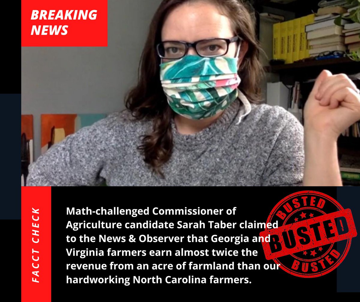Candidate for NC Ag Commissioner Sarah Taber claims farmers in Ga and Va earn 2x the revenue as NC farmers. According to the USDA’s Census of Ag, this is a false statement!
Sarah Taber intentionally used misleading statistics to sow confusion in the final weeks of her campaign.