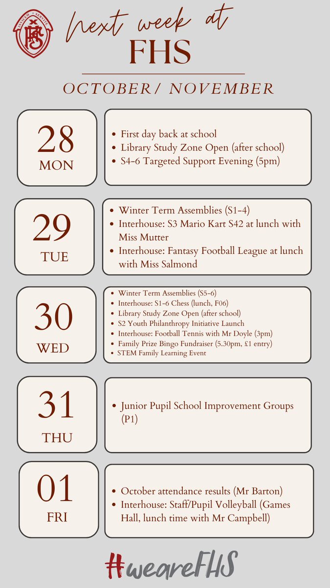 Falkirk High School (@falkirkhigh) on Twitter photo Next week at FHS 📆 Next week at FHS 📆