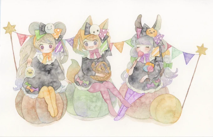 #日常原画収穫祭透明水彩で大好きなけもみみの女の子と動物園を描いています。たくさんの方に収穫して頂けるご縁がありますように 