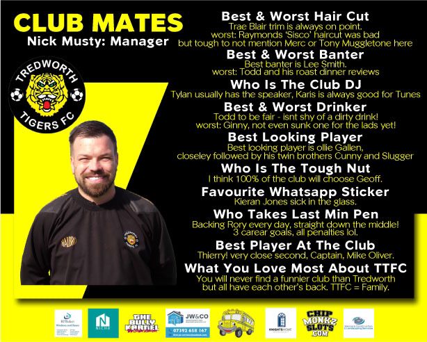 TredworthFC's tweet photo. As the club moves forward we will be introducing to players and managers across the 3 teams and thoughts on their team mates. 🐯💛🖤

These are the first Club mates from 2 of the managers https://t.co/FdfPNU0fDg