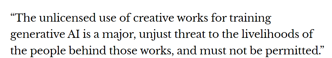 FAH_Research's tweet photo. Over 26,000 creative practitioners from around the world sign the Statement on AI training opposing unlicensed use of creative works for training generative AI.

The statement can be read and signed here 
Statement on AI training https://t.co/9zPJOZb7Kb