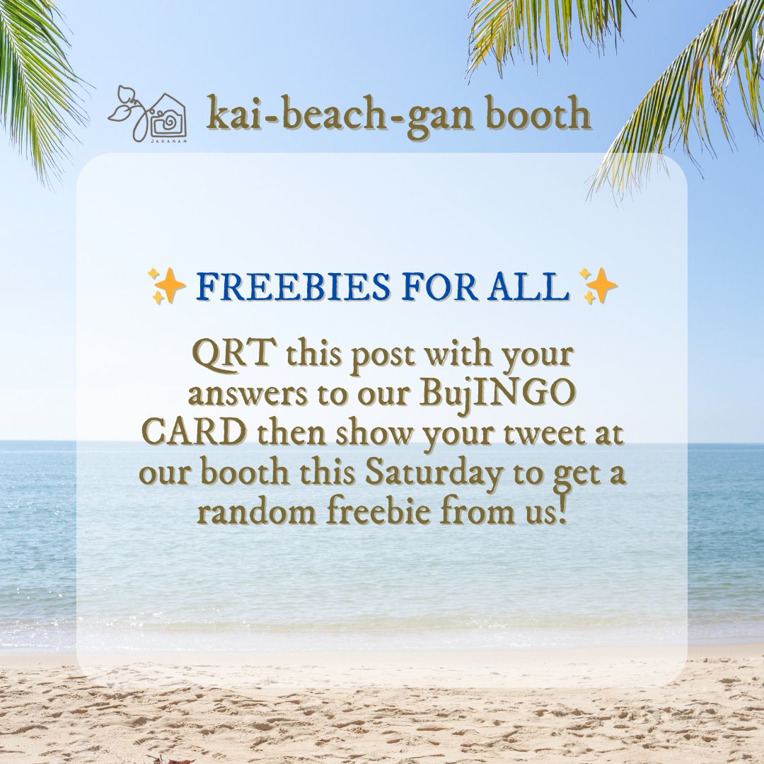 AngAmingJAHanan's tweet photo. Freebies? We gotchu! But first, answer our BujINGO CARD below!😁

QRT this post with your answered BujINGO CARD and show it to us at our kai-beach-gan booth tomorrow in Quantum Skyview, Gateway 2! We'll be there from 10AM-2PM!☺️

@justintdedios #SB19_JUSTIN
@SB19Official #SB19 https://t.co/ychUkTcqyj