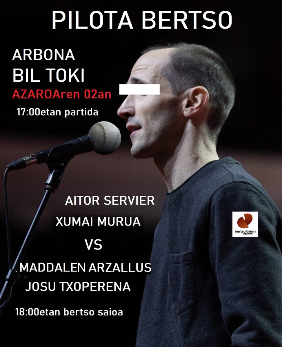 Pilota bertso ekimenaren 2. saioa azaroaren 2an izanen da Arbonako trinketean. Aitor Servier-Xumai Murua &amp; Maddalen Arzallus-Josu Txoperena 👇
