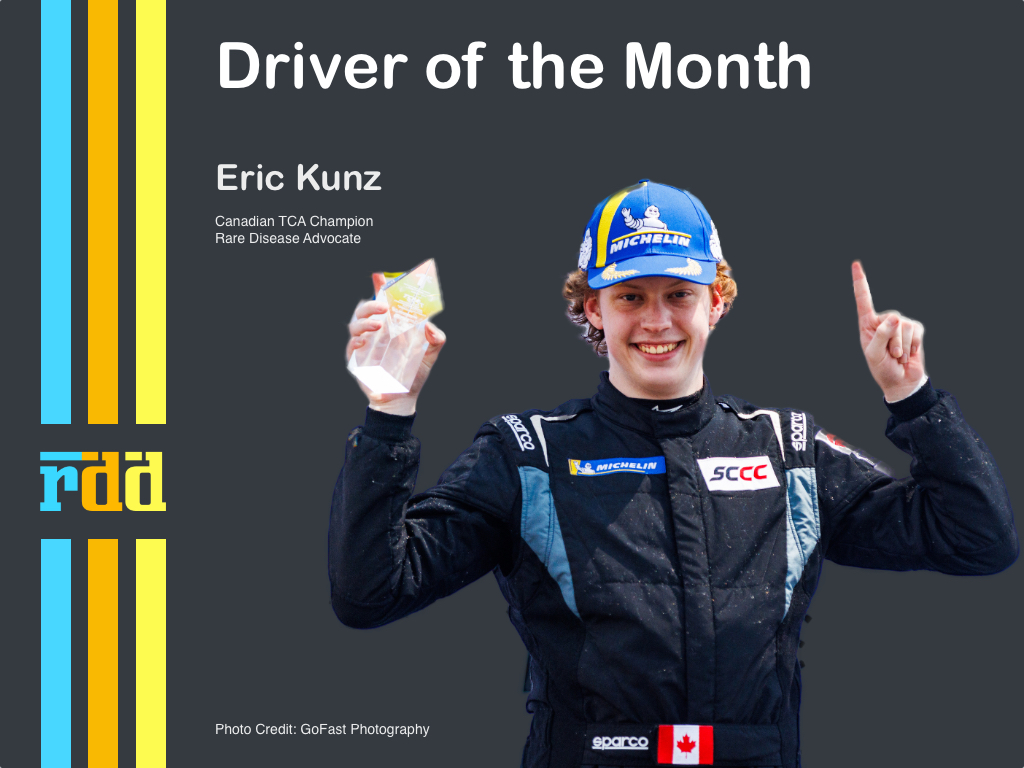 Congratulations to Canadian TCA Champion, Eric Kunz who is our driver of the month for October 2024.

#racingforrarediseases

Profile: racingdriver.directory/drivers/62?yea… 
Details: racingdriver.directory/dotms/4