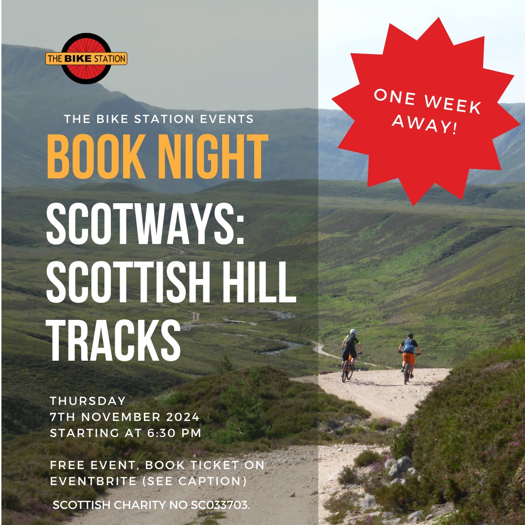 We're just one week away from our Book Night! We'll be welcoming Tim Simons to speak about his work on ScotWays' 6th edition of Scottish Hill Tracks!
Join the waitlist for the event: eventbrite.co.uk/.../book-night…...

#ScotWays #ScottishHillTracks #ExploreScotland #TheBikeStation