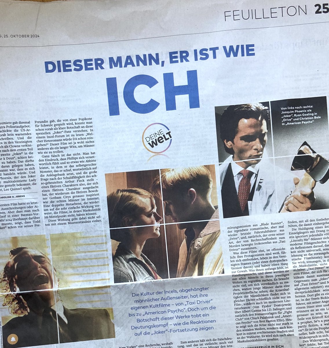 Heute im Feuilleton der <a href="/welt/">WELT</a>, über die Kultfilme der Incels &amp; warum sie diese so gern missverstehen 🪓
