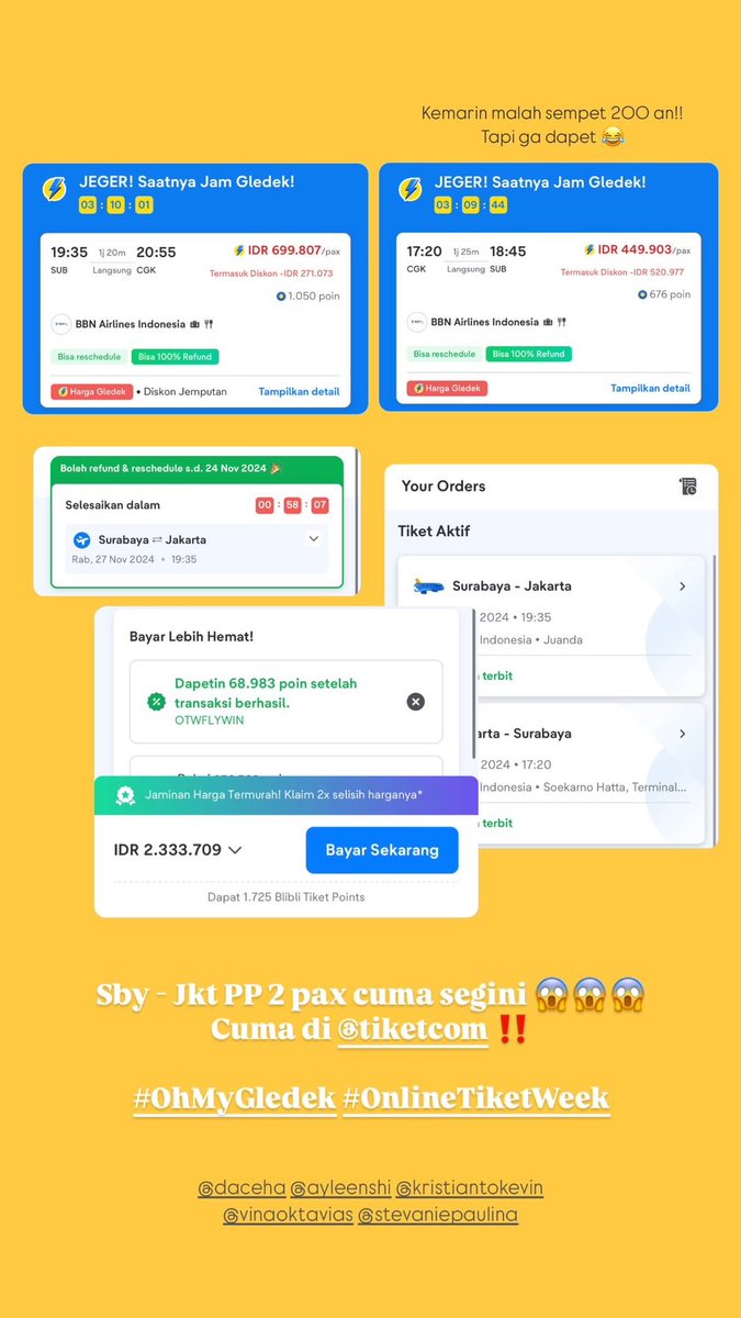 aymeeshi's tweet photo. Amazinggg bisa dapet tiket pesawat Surabaya - Jakarta PP 2 orang harga segini!! Alwayysss cuma di @tiket !!
@ayleenshi @wZxrZ9b3XSIGpRG @lisiaislurking @zE4wsPXpAd3Jqm9 @_patriciaputri https://t.co/0chzudQxnP