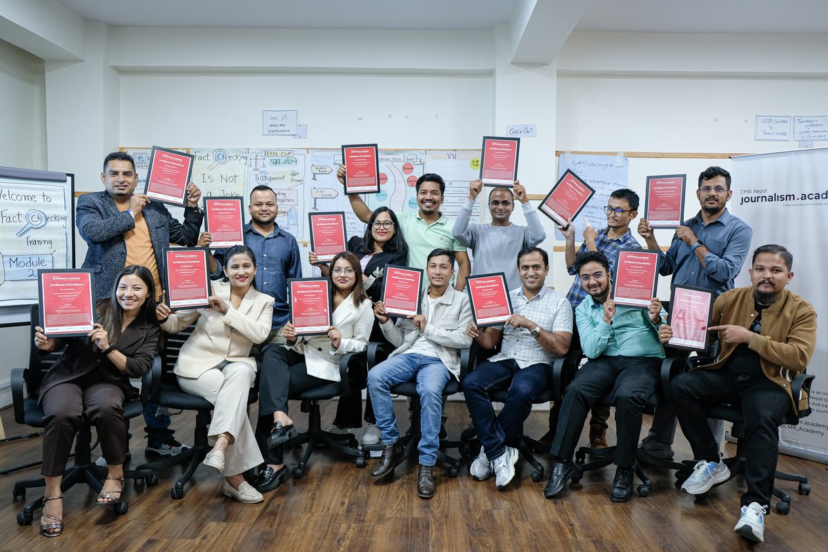 CMR_Academy's tweet photo. #Congratulations to our newest batch! 14 journalists & aspiring fact-checkers complete final attendance phase today to conclude "Factchecking Course 2024". #CombatingMisinformation @NepalFactCheck w/ @cmrnepal and @InterlinkAca https://t.co/OVI6rdCP6y
