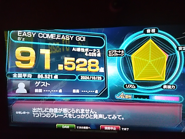 K48729436's tweet photo. ～今日の練習　615日目

EASY COME EASY GO       91.528
愛しい人よGood   Night  91.360
ALONE   　　　　　　     91.079
いつかのメリーX'mas 　  90.589

発声の仕方変更模索中
地道に練習継続中

#カラオケ #bz #趣味 #ボーカル #Rock #音楽 #バンド #ロック #DAM https://t.co/AC9uCLBehu