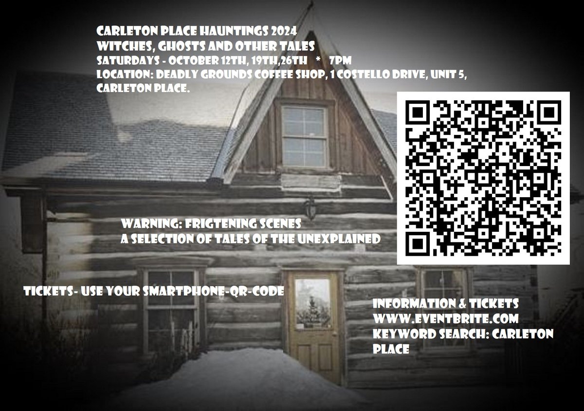 amccarvi's tweet photo. Busy Saturday tomorrow. I'm selling/autographing my books at a market from 10:00 until 3:00pm, then I'm off to Carleton Place for the last presentation of Carleton Place Hauntings. I'm told we're sold out! https://t.co/h85TR2wh8m