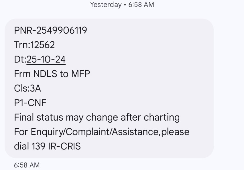 Hi_man3133's tweet photo. I want an immediate resolution on the below stated experience: I booked my ticket from Ndls to MFP and it got confirmed yesterday but now after chart preparation it went to WL3. I believe it is showing CNF then passengers have 100% Percent assurance of the same. @RailMinIndia https://t.co/8MMPuiHOtF