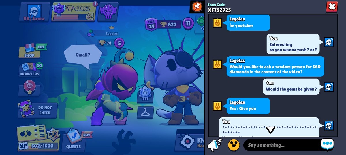 3BrawlArena's tweet photo. Hey kids, don't listen to anyone offering to give you free gems. 
@Dani_Supercell @FTMKeienburg please get this guy banned. I already reported the messages and the names.

#BrawlStars https://t.co/f74JSTpXsw