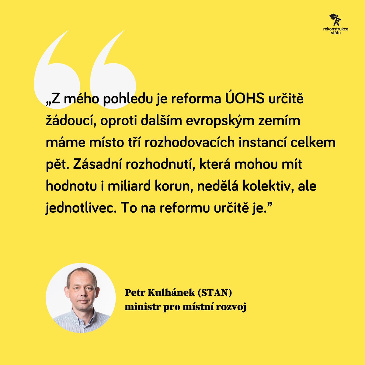 1/7 Ministr Kulhánek podpořil reformu ÚOHS, kterou dlouhodobě prosazujeme. 💼⚖️

V aktuálním rozhovoru pro <a href="/enkocz/">Deník N</a> se nový ministr pro místní rozvoj <a href="/kulhanek_p/">Petr Kulhánek</a> (@STANcz) vyjadřuje k nutnosti reformy Úřadu pro ochranu hospodářské soutěže (<a href="/UOHS_CZ/">UOHS</a>). 👇