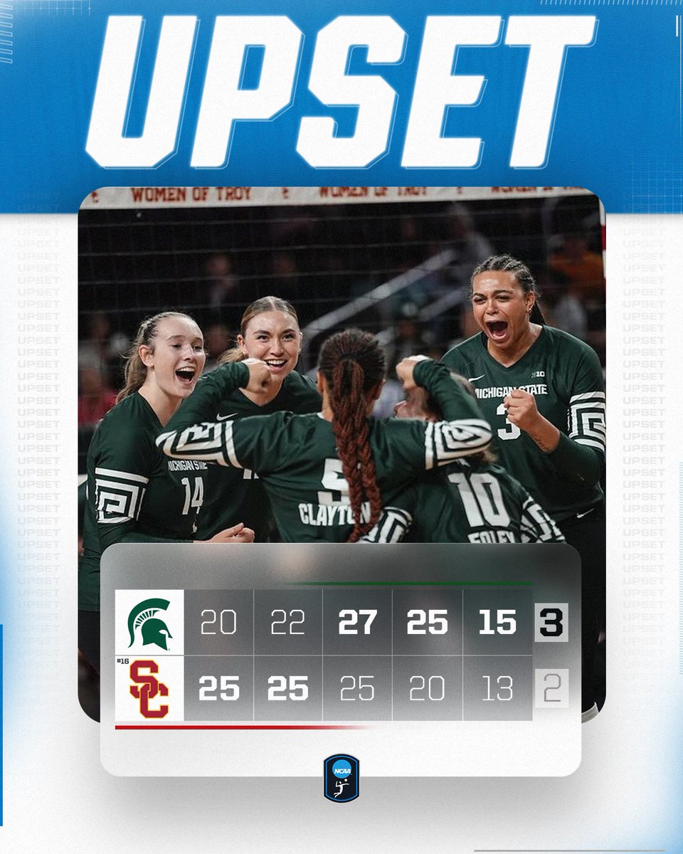 🚨UPSET ALERT 🚨 

<a href="/MSU_Volleyball/">Michigan State Volleyball</a> upsets No. 16 USC in five sets!!

#NCAAWVB