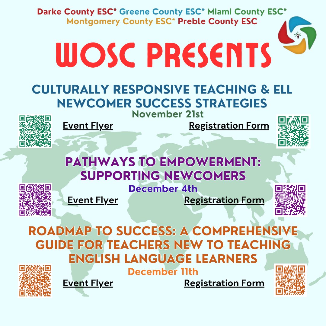WOSC_PD's tweet photo. Please join us for our new English Learner Educators professional developments at the @mcesc International Learning Center. These 3 PD's offer expert advice on helping the new international community we're seeing within our region. Contact at amber.dennis@mcesc.org for questions https://t.co/IlQAi8ZwTh