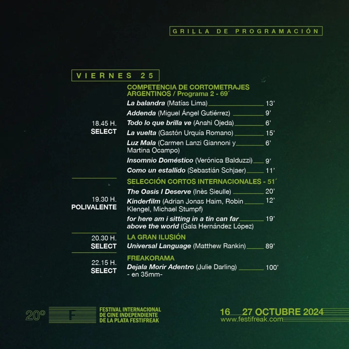 #20FESTIFREAK ¡Toda la programación del VIERNES 25! Mirá el calendario completo en festifreak.com ¡Funciones gratuitas!