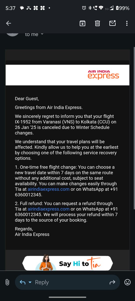 NGangulee's tweet photo. @AirIndiaX I booked a flight vide pnr No. IX-1952. But it is canceled by you so please refund ASAP. https://t.co/Z9Bzo2SlkT