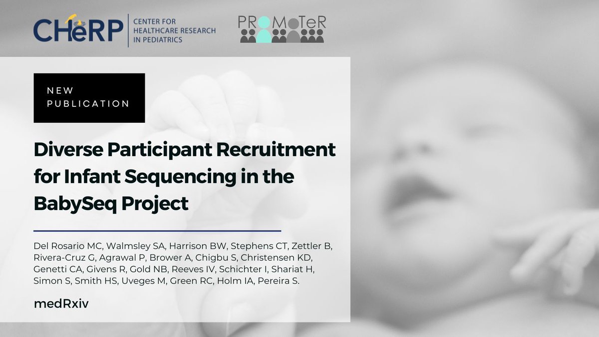 CHeRP (@cherp_dpm) on Twitter photo New Preprint! <a href="/kdchrist/">Kurt Christensen</a> and <a href="/hadleyssmith/">Hadley Stevens Smith</a> and peers' paper #Diverse #Participant #Recruitment for #Infant #Sequencing in the BabySeq Project is featured in medRxiv!
Read More Here: buff.ly/4fgBIf5 New Preprint! <a href="/kdchrist/">Kurt Christensen</a> and <a href="/hadleyssmith/">Hadley Stevens Smith</a> and peers' paper #Diverse #Participant #Recruitment for #Infant #Sequencing in the BabySeq Project is featured in medRxiv!
Read More Here: buff.ly/4fgBIf5