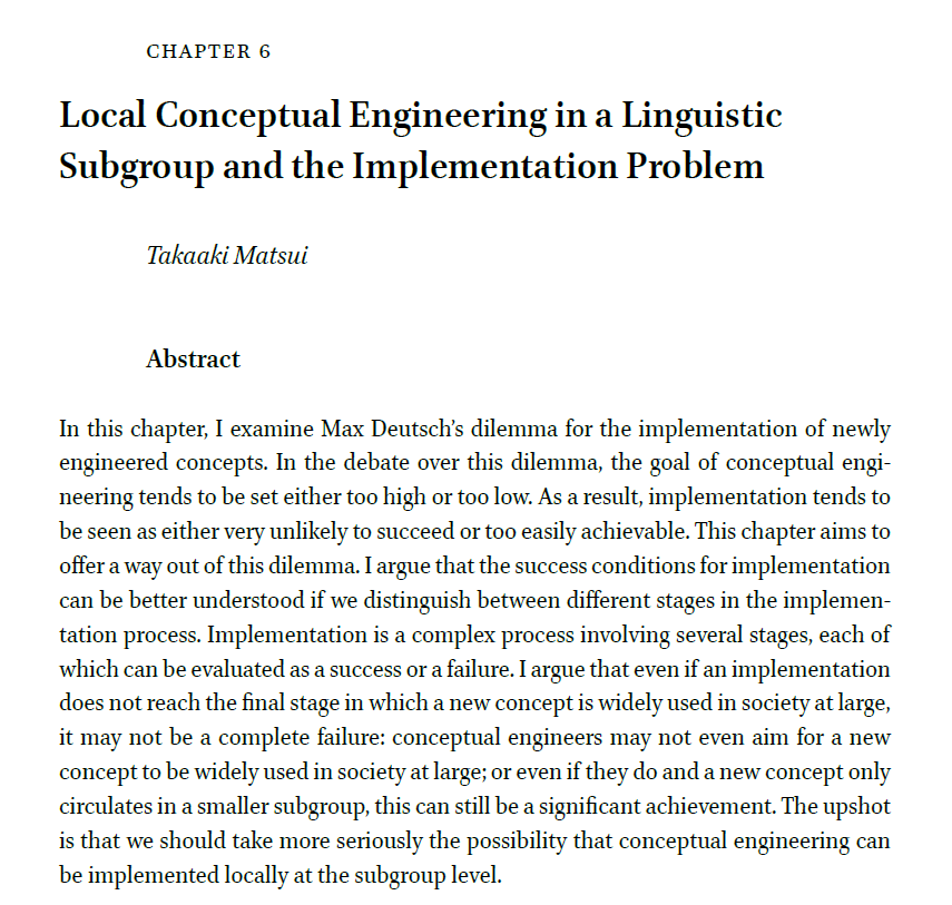 TakaMatsui2's tweet photo. My chapter "Local Conceptual Engineering in a Linguistic Subgroup and the Implementation Problem" is Open Access.
https://t.co/1AcpxyXH19 https://t.co/szQ0GT1zOd