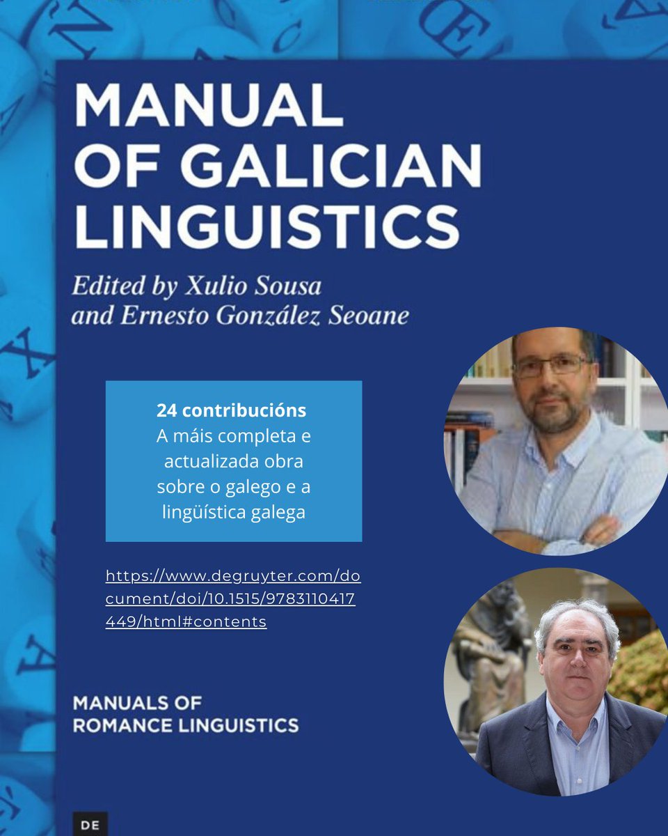 📢📢NOVIDADE!!!! Acaba de saír do prelo en @degruyterpublisher 'Manual of Galician Linguistics', editado polos investigadores do ILG Xulio Sousa e Ernesto González Seoane. Neste volume, que consta de 24 capítulos, participan tamén varios membros do ILG.
 
degruyter.com/document/doi/1…