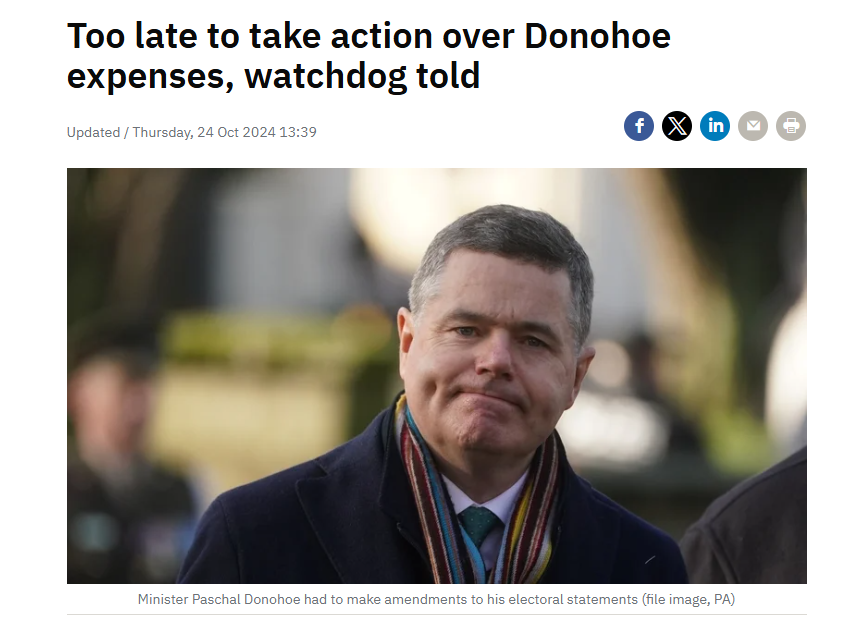 caulmick's tweet photo. Too late to take action over Donohoe expenses, watchdog told
The Minister for Public Expenditure had to make amendments to his electoral statements because of postering work carried out on his behalf by businessman Michael Stone.
#SIPO #HowIrelandWorks #PosterGate
https://t.co/iSDRAoE4jo
