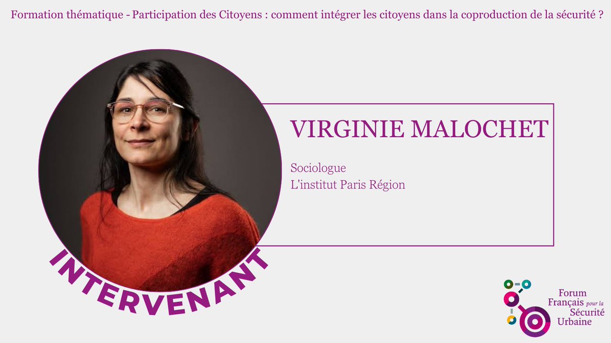 Forum Français pour la Sécurité Urbaine (FFSU) (@ffsunews) on Twitter photo 📢 Virginie Malochet, sociologue à <a href="/linstitutPR/">L'Institut Paris Region</a> , interviendra lors de notre #formation : Participation des Citoyens : comment intégrer les citoyens dans la coproduction de la sécurité, le 7 novembre 2024.
📧 formation@ffsu.org
🔗 lnkd.in/ew9XGYDf 📢 Virginie Malochet, sociologue à <a href="/linstitutPR/">L'Institut Paris Region</a> , interviendra lors de notre #formation : Participation des Citoyens : comment intégrer les citoyens dans la coproduction de la sécurité, le 7 novembre 2024.
📧 formation@ffsu.org
🔗 lnkd.in/ew9XGYDf