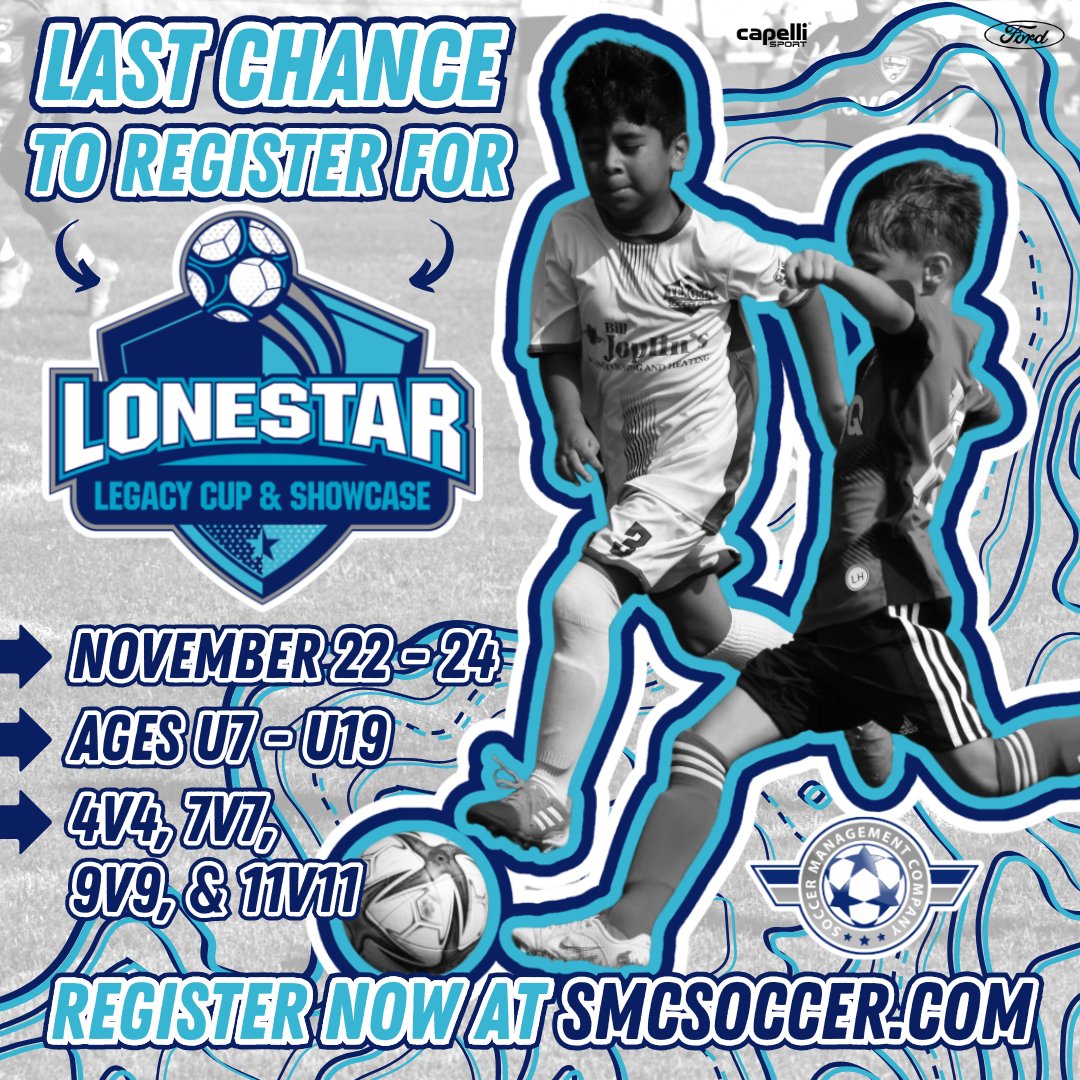 TXclubsoccer's tweet image. Last chance to get registered! 😊

&amp;gt;&amp;gt; smcsoccer.com/lonestar-legac…

#ntxford #capellisport #TCSL #ECNLRLntx