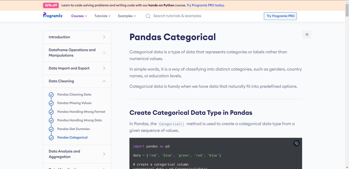 thetechguy_5's tweet photo. #LUD21
Today, in my journey of learning Python, I learned about Data Cleaning in python pandas. 
-Pandas Handling Wrong Data
-Pandas Get Dummies
-Pandas Categorical
@programiz #LearningUtsav #FestivalOfLearning
@learning_utsav https://t.co/esal8VZhQO