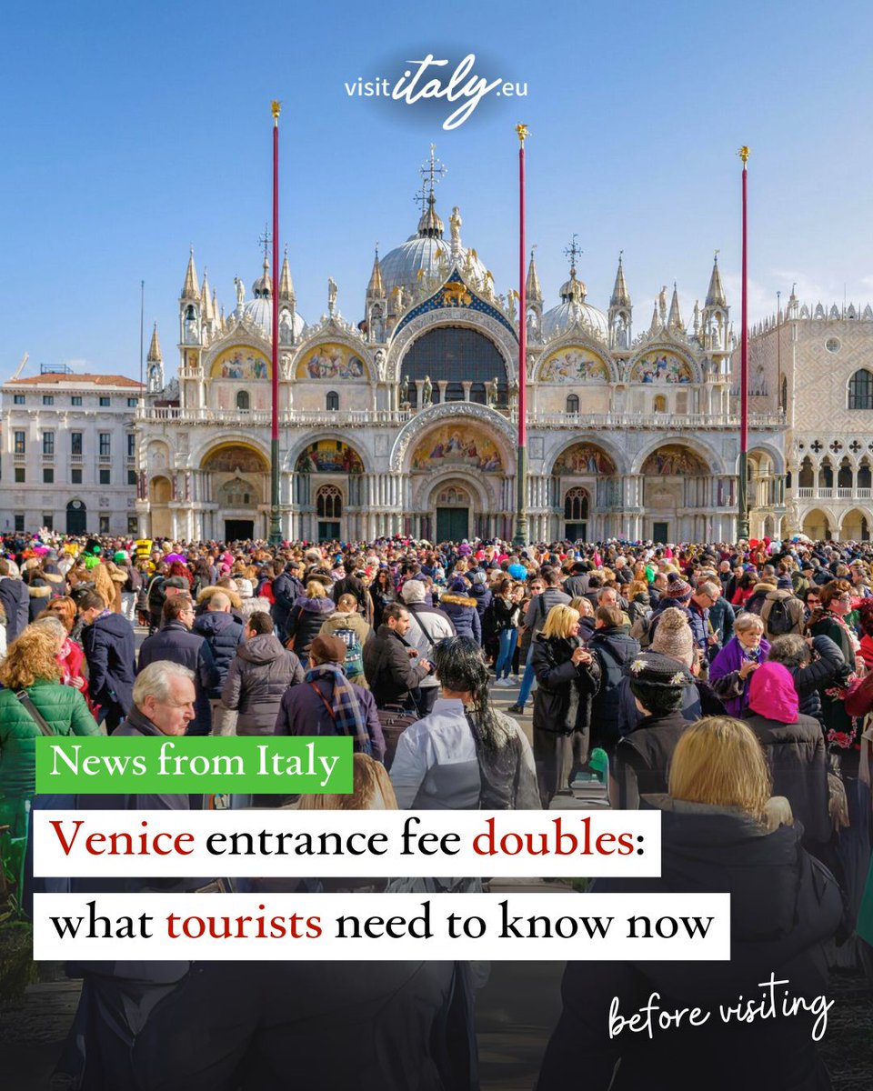 visititalyeu's tweet photo. 🚨 In 2025, Venice day-trip fees rise! Charge days increase from 29 to 54, including Fridays. Book less than 4 days ahead? Fee doubles to €10. Plan early to save &amp; ease crowds. Travel Smart with Venice Pass – museums, transport, &amp; more in one app! 🛥️🏛️ https://t.co/vEtd9R1AwE https://t.co/BDObdJIrCj