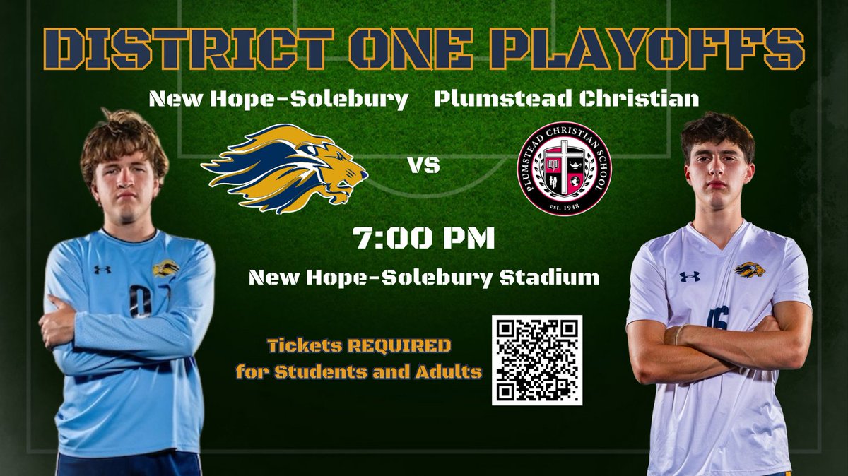 NH-S Lions Athletics (@lionsnhs) on Twitter photo PIAA District One Playoff Tickets:
Interested in cheering on your Lions during playoffs? Scan the QR Code to purchase tickets. Tickets are REQUIRED for Students and Adults. No cash sales at the gate.
@SOLSports <a href="/PlumsteadCS/">Plumstead Christian School</a> PIAA District One Playoff Tickets:
Interested in cheering on your Lions during playoffs? Scan the QR Code to purchase tickets. Tickets are REQUIRED for Students and Adults. No cash sales at the gate.
@SOLSports <a href="/PlumsteadCS/">Plumstead Christian School</a>
