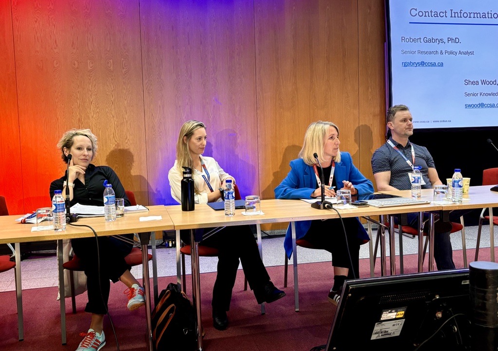 CCSACanada's tweet photo. Team CCSA’s sharing and connecting at the European Conference on Addictive Behaviours and Dependencies: presentations on key trends in substance use costs and harms, and building capacity with workforce #competencies, plus a panel about #cannabis research. #LxAddictions24 #CSUCH https://t.co/eLGTYoxMnB