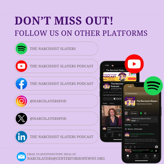 Center4HopeWNY's tweet photo. CHECK OUT THE NARCISSIST SLAYERS PODCAST AND FOLLOW THEIR SOCIAL MEDIA FOR EVEN SOONER NOTIFICATIONS ON NEW EPISODES!
⁠
Tap the links below or in our bio to listen to the latest episode! 📲⁠
⁠
LISTEN HERE: https://t.co/YAIhMkNXJH⁠
⁠
WATCH HERE: https://t.co/TPVcSpydtd⁠
⁠ https://t.co/kJX3M57Xub