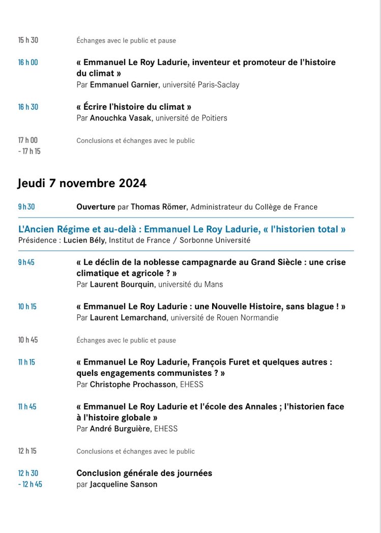APHG (@aphg_national) on Twitter photo Le beau programme de l’hommage qui sera rendu à Emmanuel Le Roy Ladurie par la <a href="/laBnF/">Bibliothèque BnF</a>, les 6 et 7 novembre 2024 Le beau programme de l’hommage qui sera rendu à Emmanuel Le Roy Ladurie par la <a href="/laBnF/">Bibliothèque BnF</a>, les 6 et 7 novembre 2024