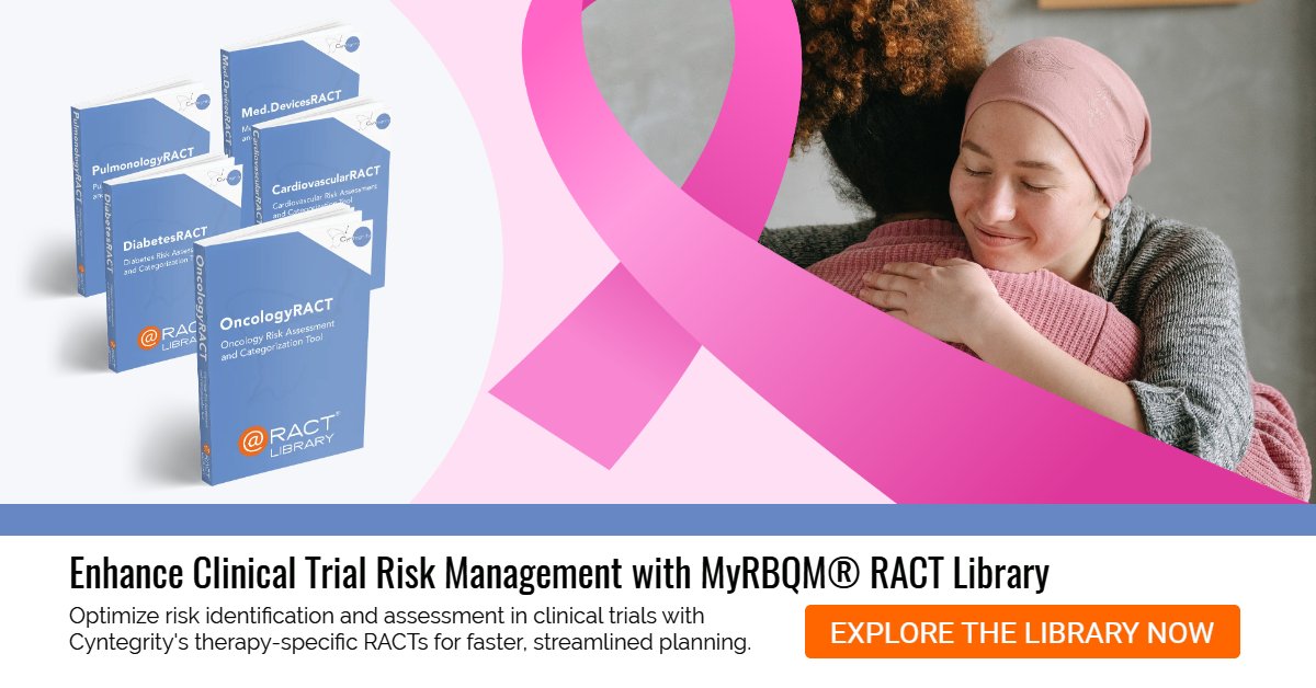 CyntegrityRBM's tweet photo. 📚🔬Cyntegrity’s MyRBQM® RACT library accelerates risk management in oncology trials with specialized tools and a user-friendly interface.  

Discover more: https://t.co/cKrbPxLJmm

Learn about OncoRACT: https://t.co/tP3pc0LiyT 

#BreastCancerAwareness #MyRBQM #Cyntegrity https://t.co/Ly1yXVKw9s
