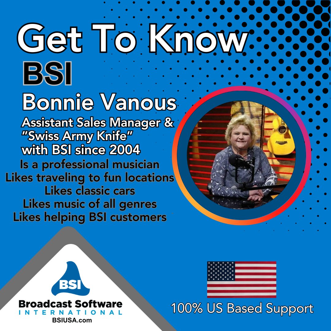 Broad_Soft_Intl's tweet image. Say &quot;Hi&quot; to Bonnie, the &quot;swiss army knife&quot; of BSI

bsiusa.com

#BroadcastSoftware
#RadioAutomation
#MediaSoftware
#BroadcastEngineering
#RadioSoftware