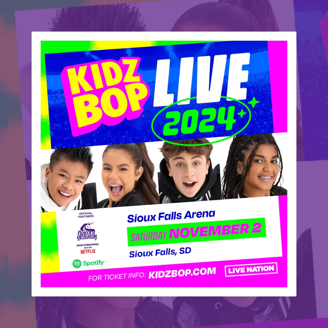 It's almost time for 𝐊𝐢𝐝𝐳 𝐁𝐨𝐩 𝐋𝐢𝐯𝐞 at the iconic <a href="/SiouxFallsArena/">Arena at Denny Sanford PREMIER Center</a> on November 2nd!

To 🎉 celebrate 🎉 we are giving multiple families the 𝗰𝗵𝗮𝗻𝗰𝗲 𝘁𝗼 𝘄𝗶𝗻 (𝟰) 𝘁𝗶𝗰𝗸𝗲𝘁𝘀 to the show 𝑵𝑶𝑾 through 11:59PM CST on October 27th.

⏬⏬⏬