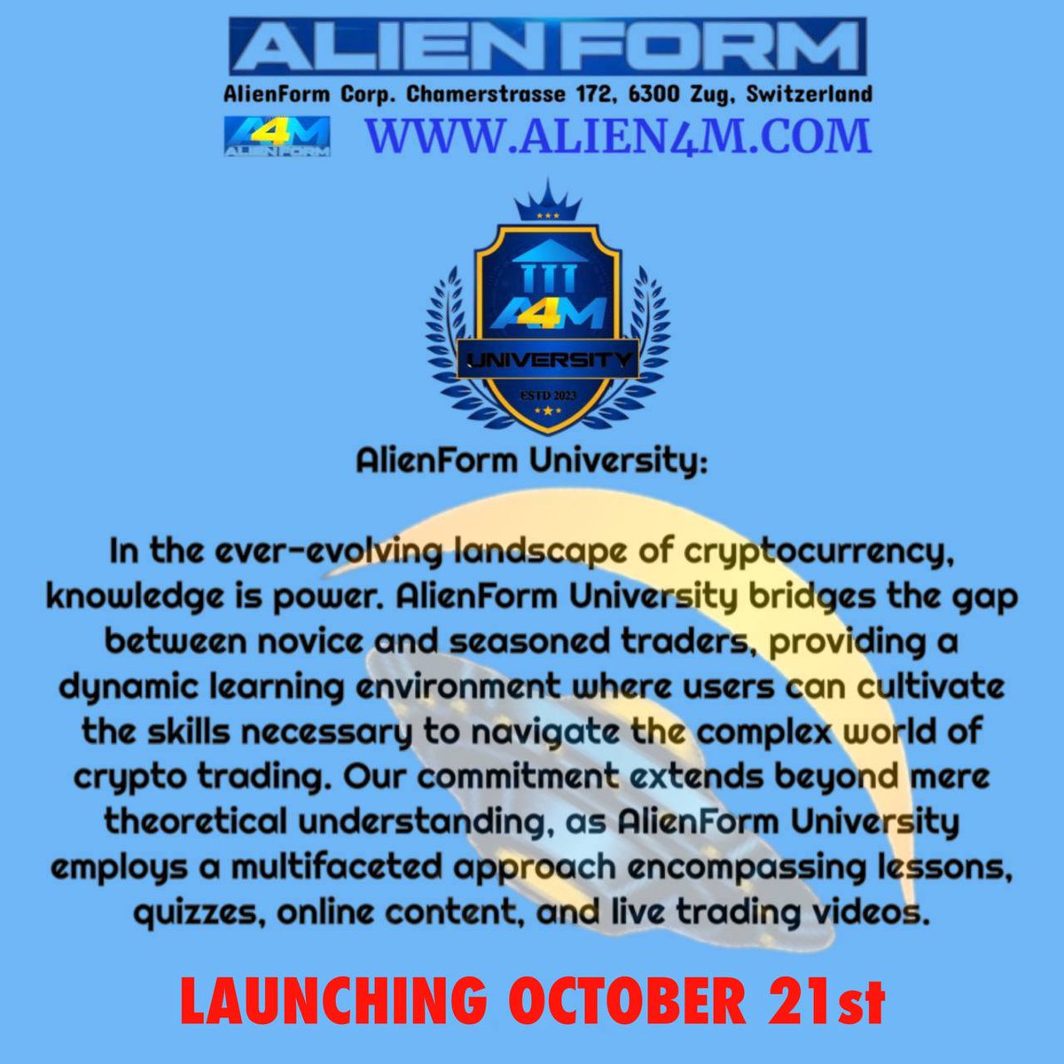 Get the Trading Education you've been waiting for. #AlienForm University provides a dynamic learning experience in the complex galaxy of #Trading. 

Learn trading from Experienced Professionals in Education to create generational wealth &amp; financial freedom. 
#A4MU
#A4M