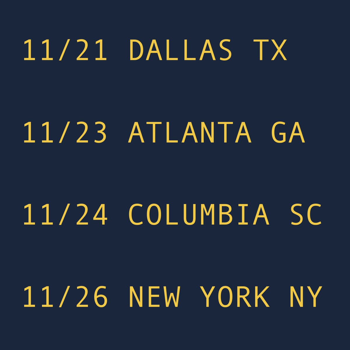 Announcing Fall Tour 🚙

11/21 - Dallas, TX
11/23 - Atlanta, GA
11/24 - Columbia, SC
11/26 - New York, NY

All the details: liturgicalfolk.com/events