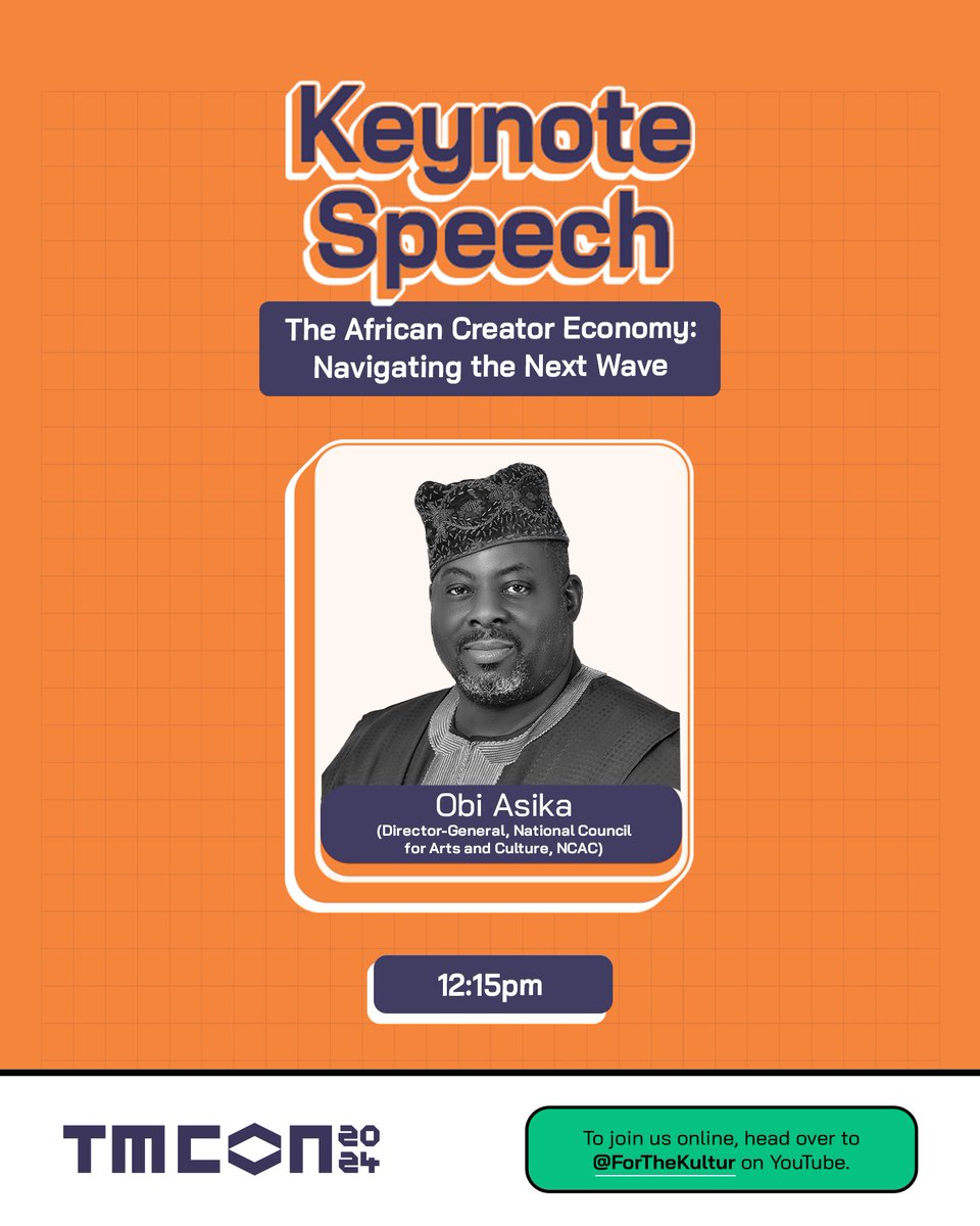 TMCon_'s tweet photo. Anticipate an impactful keynote speech by Mr. Obi Asika  

⁠He will be speaking on the topic 'The African Creator Economy: Navigating the Next Wave'

Head over to https://t.co/YshPHCZXej to get your ticket today.

#tmcon2024 #tmcon https://t.co/mSmPGGArKU