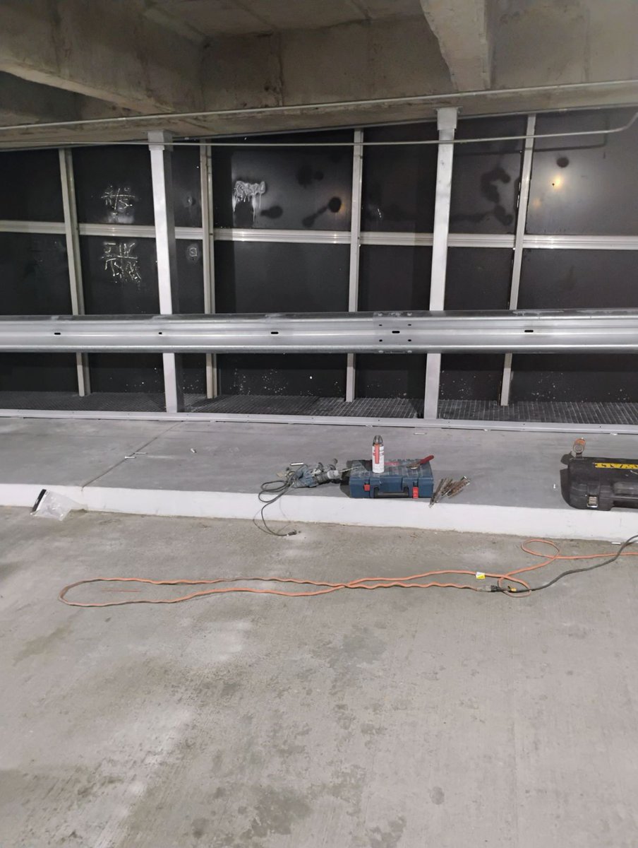 Reliant Building Solutions was tasked with protecting the glass exterior of a parking garage from vehicles inside the garage. We installed guardrails on several levels.  #steel #welding