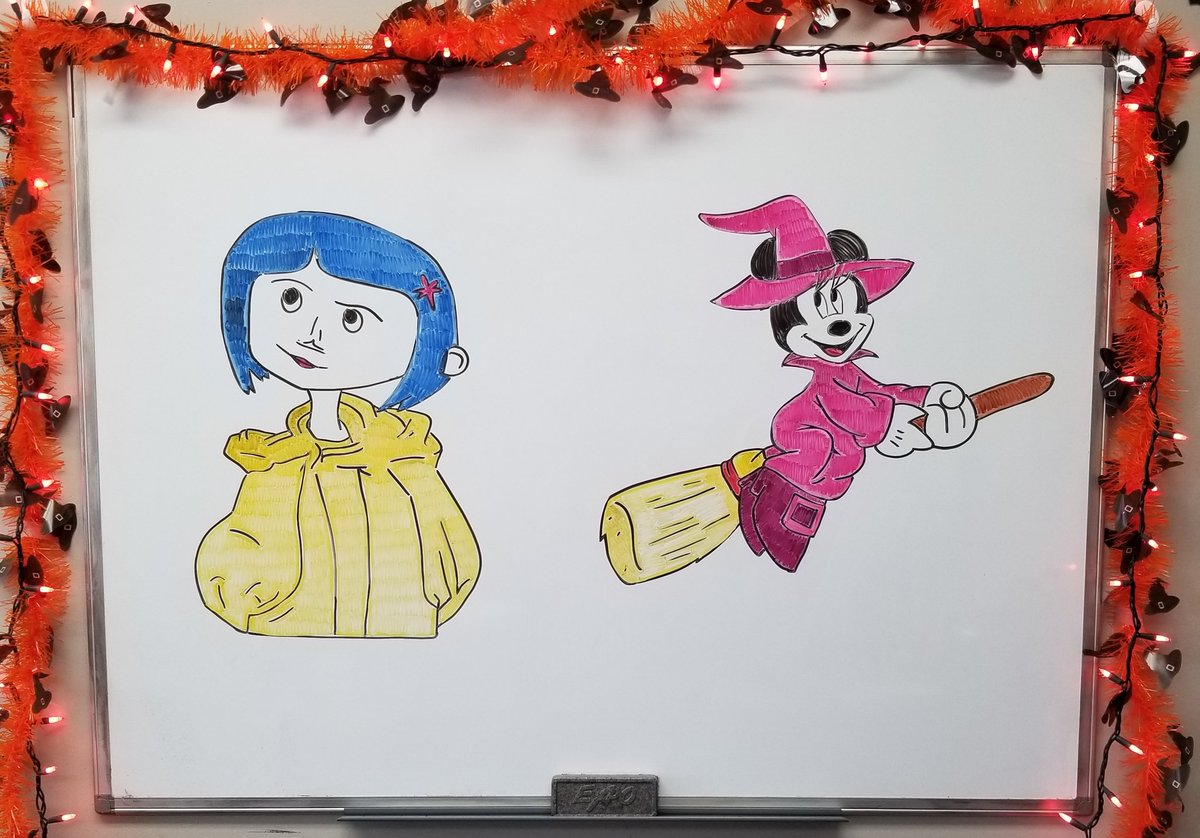 Todays drawings are Coraline and Witchy Minnie Mouse suggested by students!

#whiteboardart